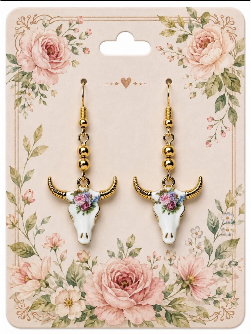 Western Boho Country Charm Rose Floral Longhorn Hypoallergenic Earrings